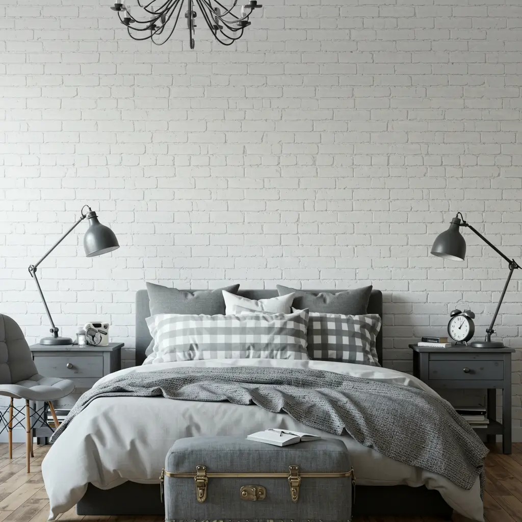 White Brick Wallpaper with Grey Accents