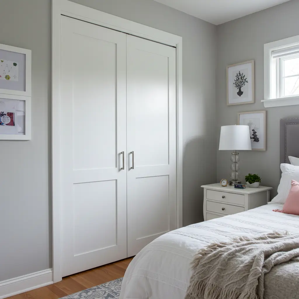White Closet Doors with Grey Trim