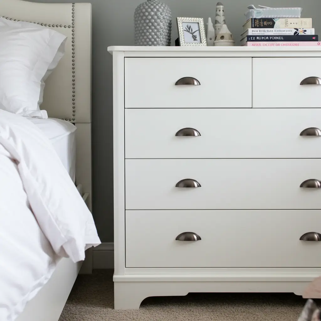 White Dresser with Grey Hardware