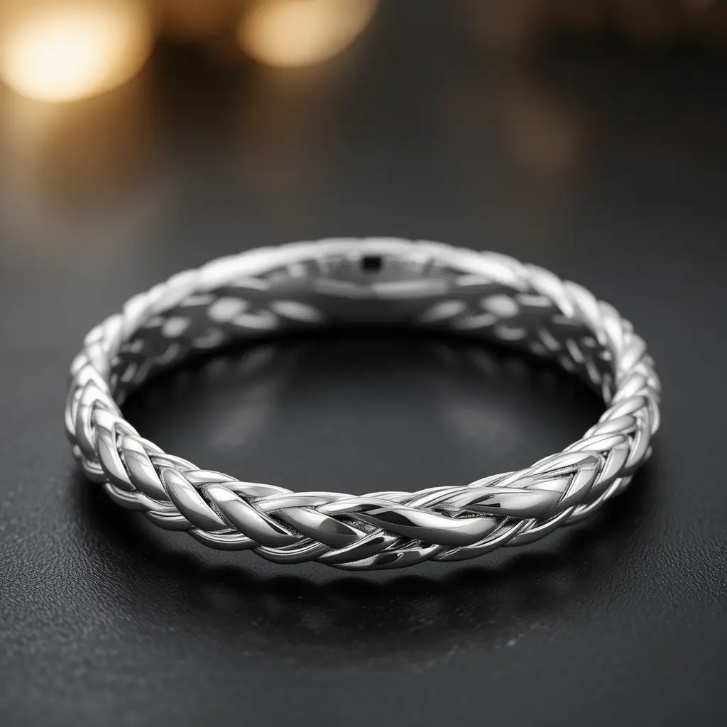White Gold Braided Ring with Polished Finish