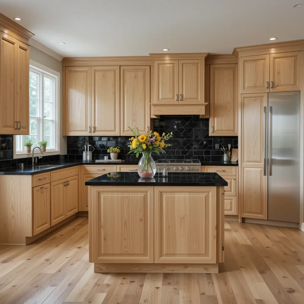 White Oak Cabinets with Black Countertops