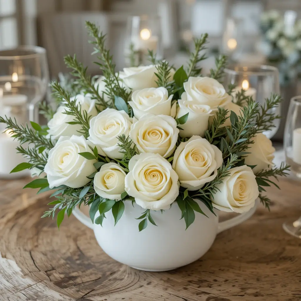 White Roses and Fresh Herbs