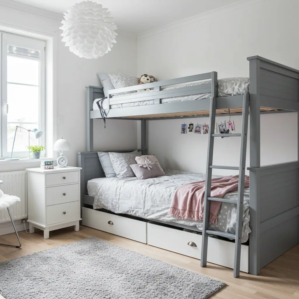 White Walls and Grey Loft Bed