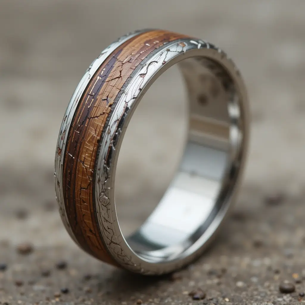Wood Inlay Braided Wedding Band