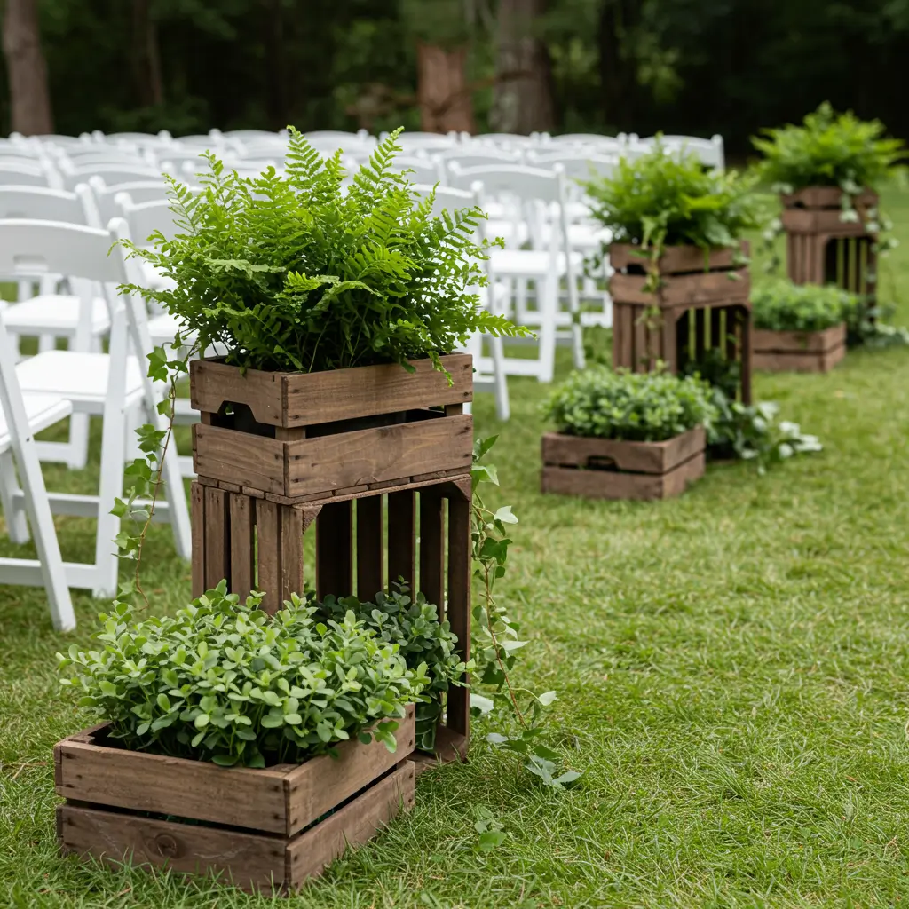 . Wooden Crates Filled with Greenery