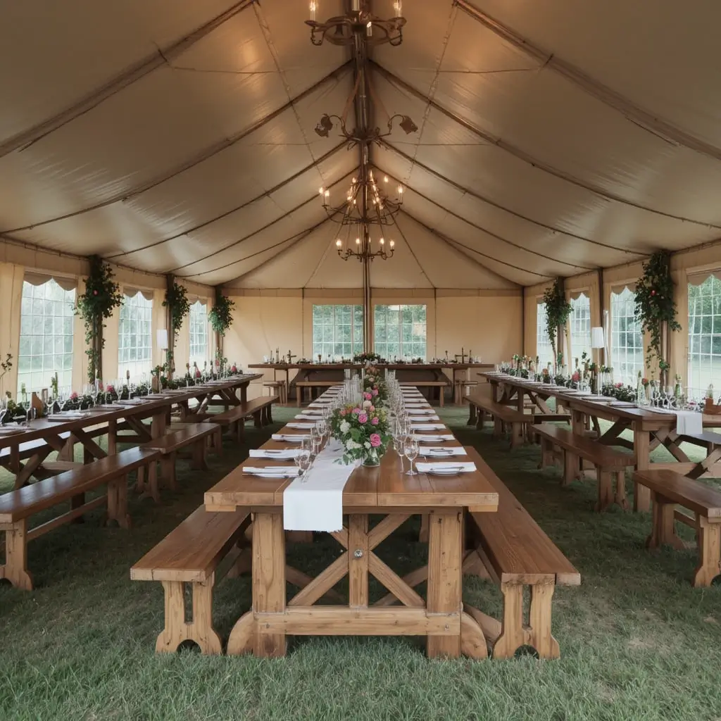 Wooden Farm Tables and Benches