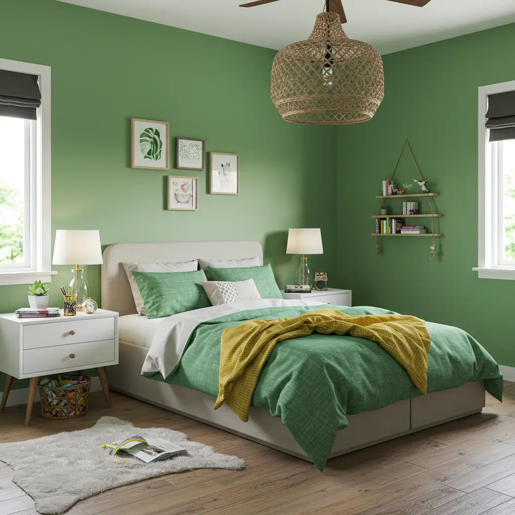 teenage bedroom green walls