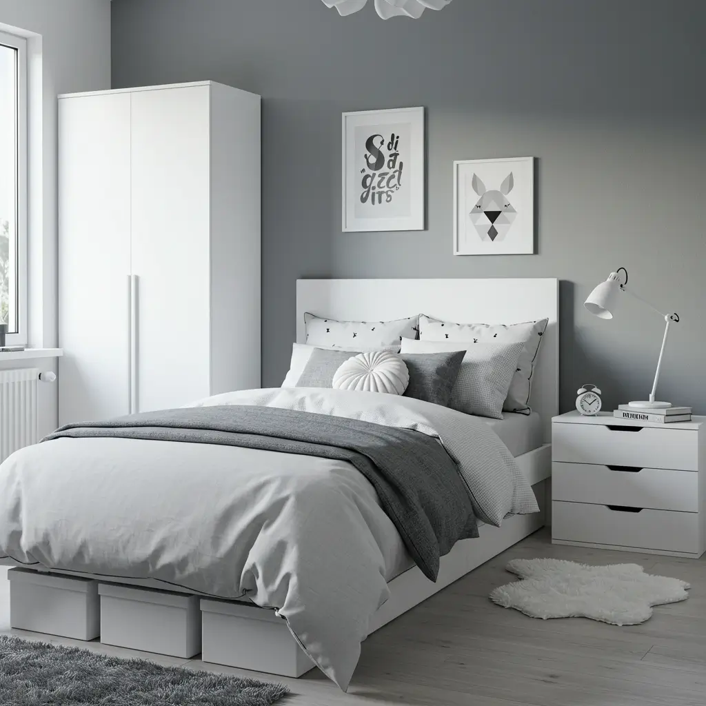 teenage bedroom grey and white