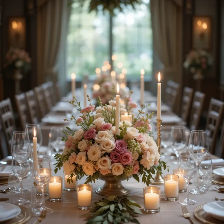 wedding table flowers and candles