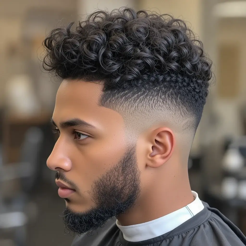 Afro Fade with Defined Edges and Beard Line-Up