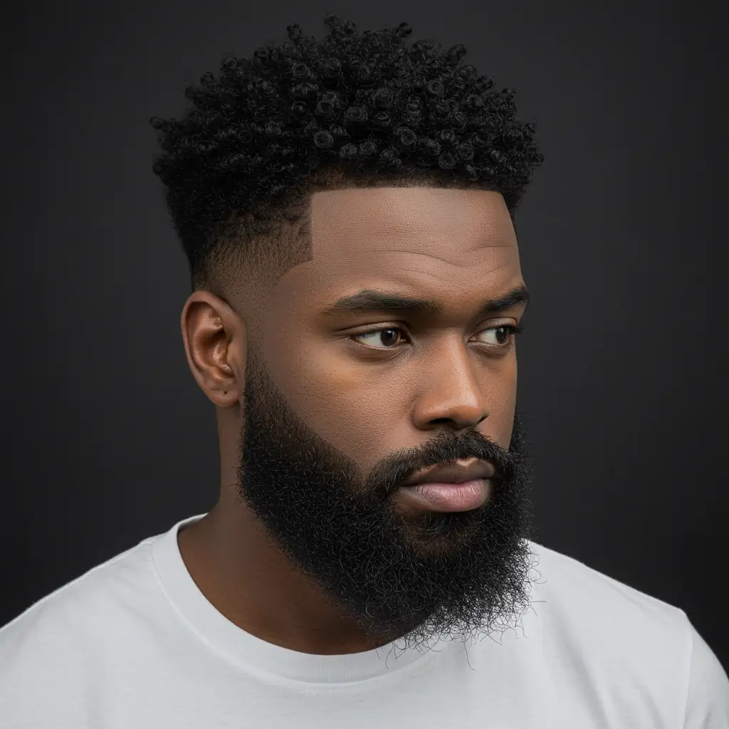 Afro Fade with Thick Beard