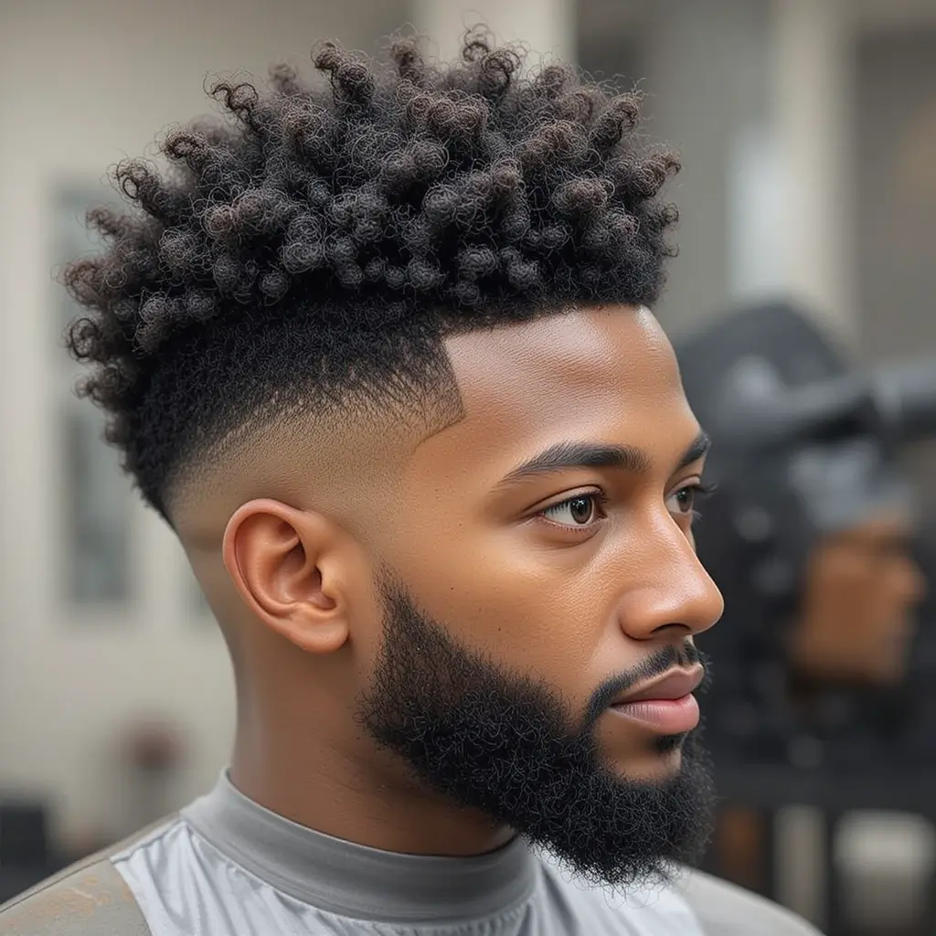 Afro High Fade with Beard Fade
