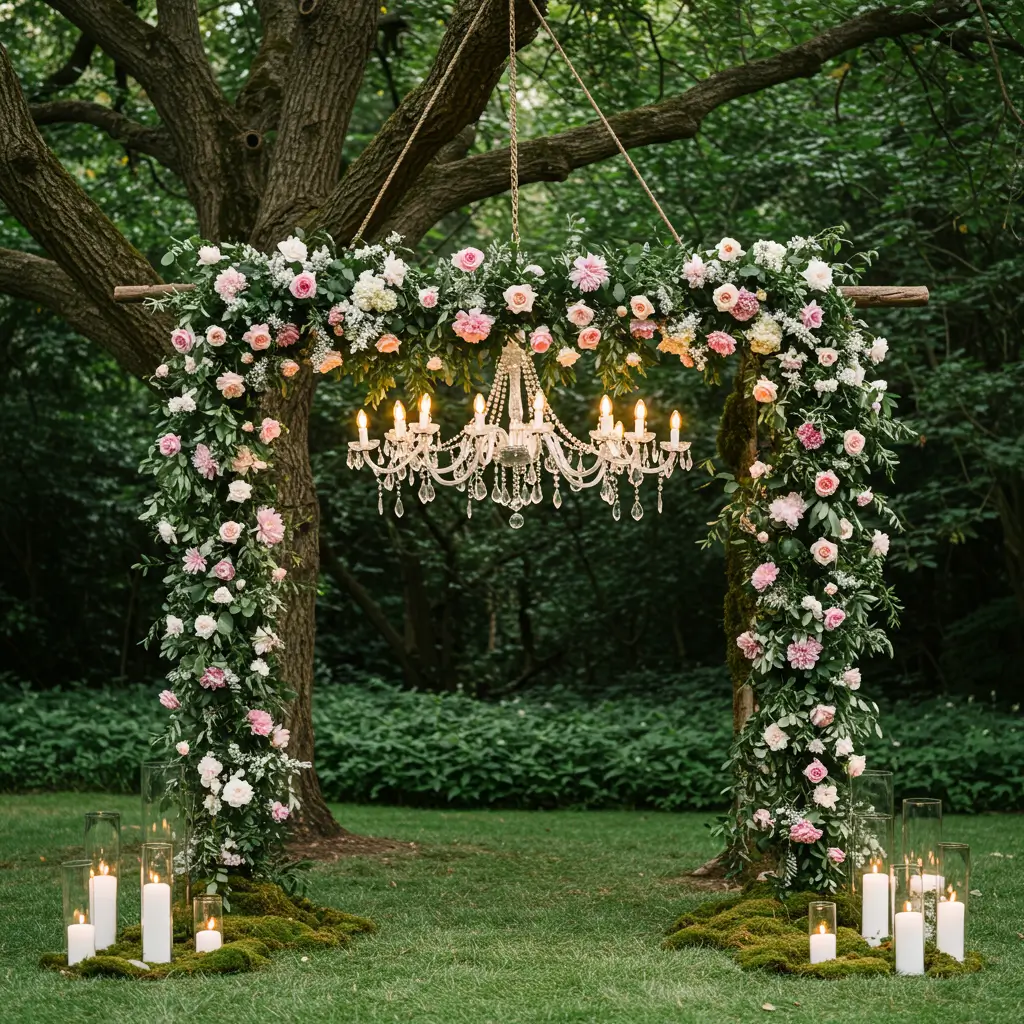 Altar Beneath a Floral Chandelier Tree