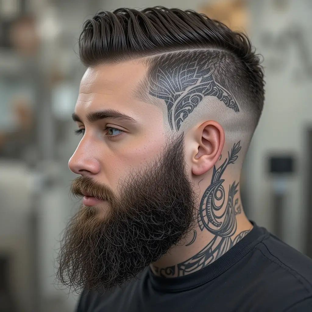 Artistic Fade with Detailed Beard Design