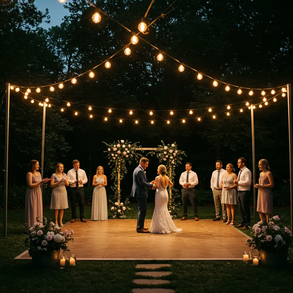 Backyard Dance Floor with Bistro Lights