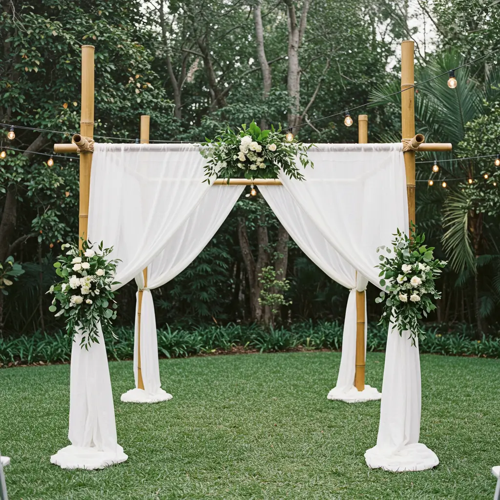 Bamboo Poles with White Drapes