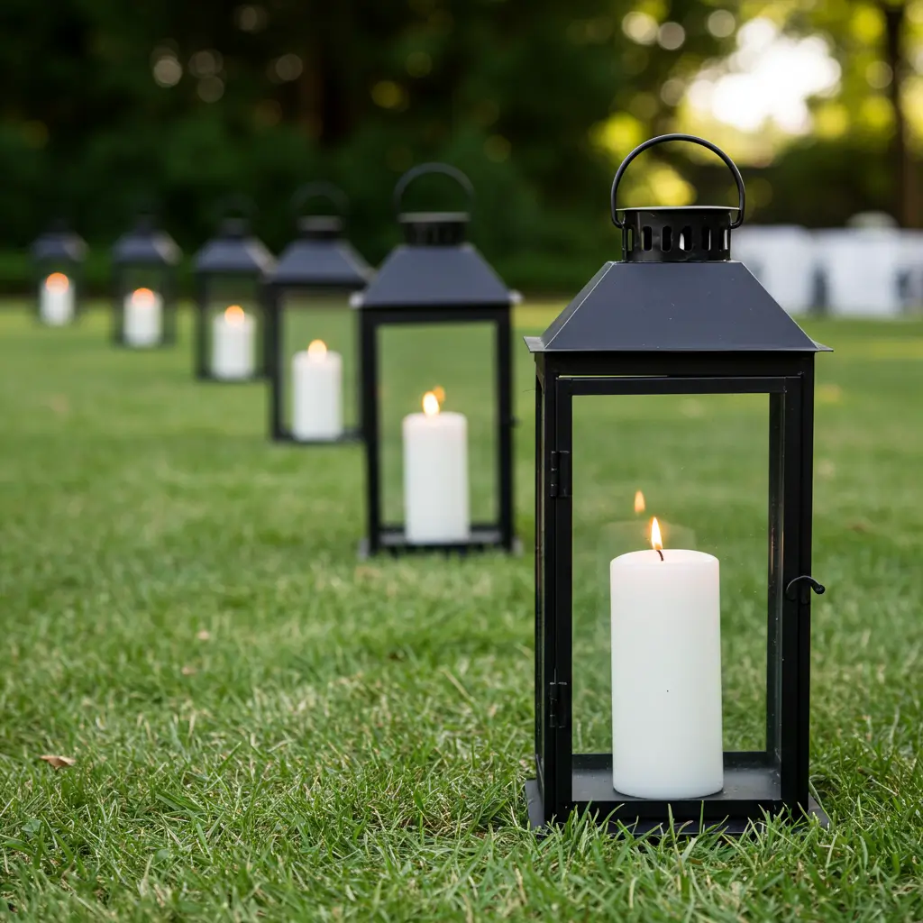 Black Lanterns with White Candles