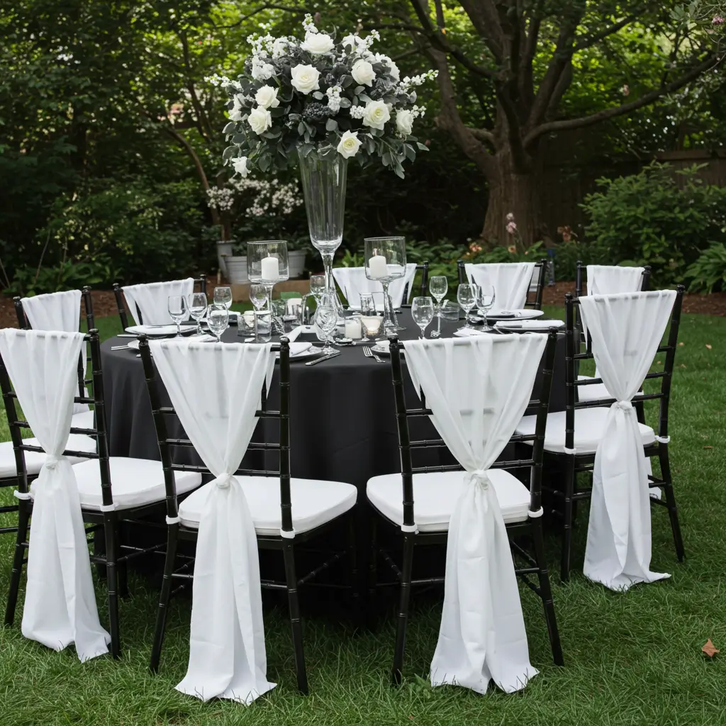 Black Metal Chairs with White Covers