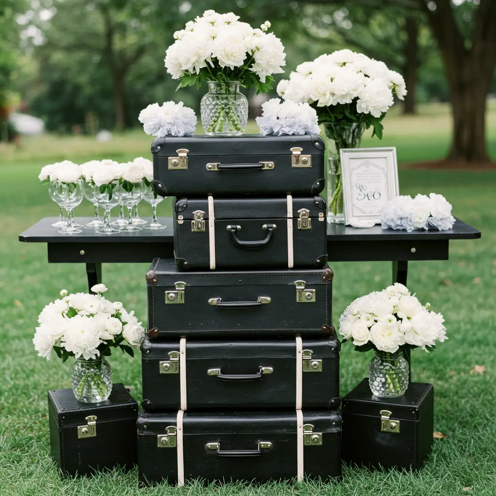 Black Suitcases as Gift Tables