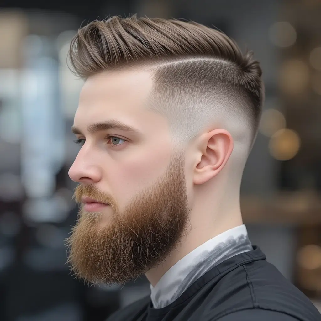 Brushed Up Top with Skin Fade and Medium Beard
