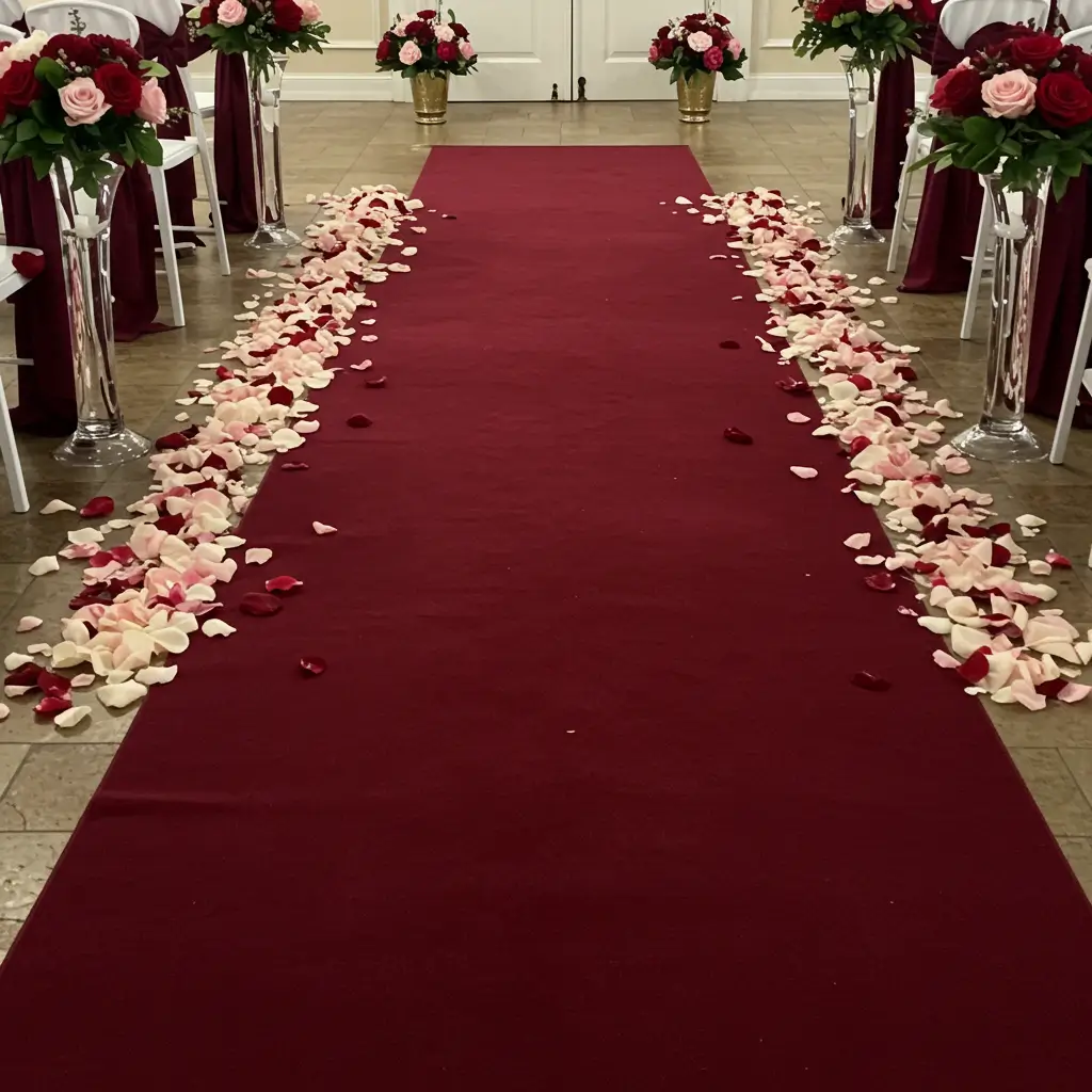 Burgundy Aisle Runners with Petal Accents