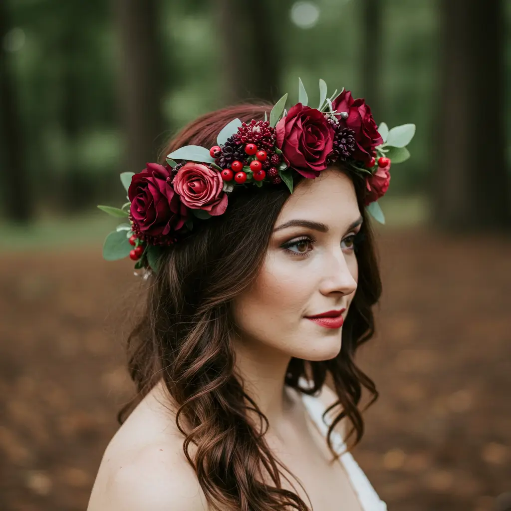 Burgundy Floral Crown for the Bride