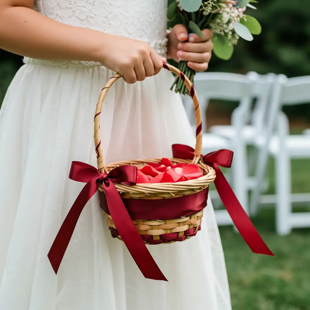 . Burgundy Flower Girl Basket