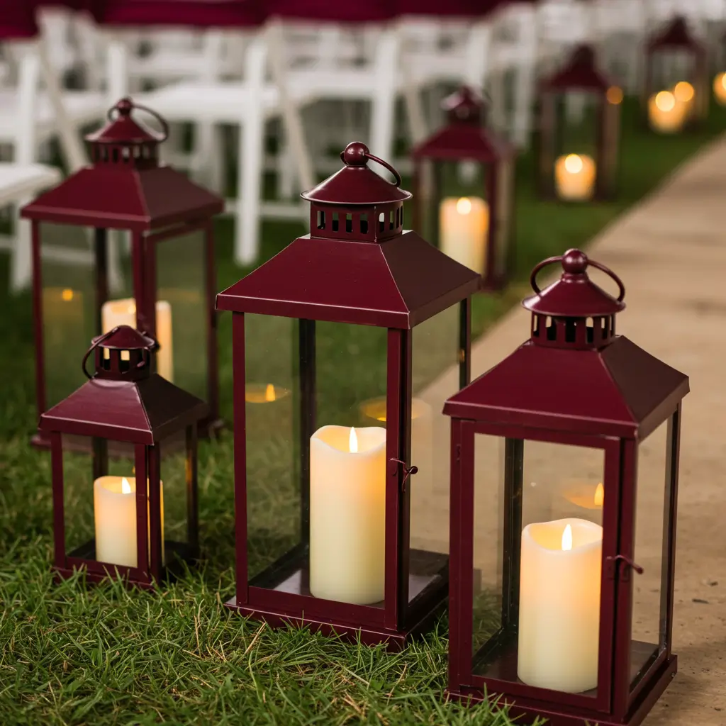 Burgundy Lanterns with LED Candles