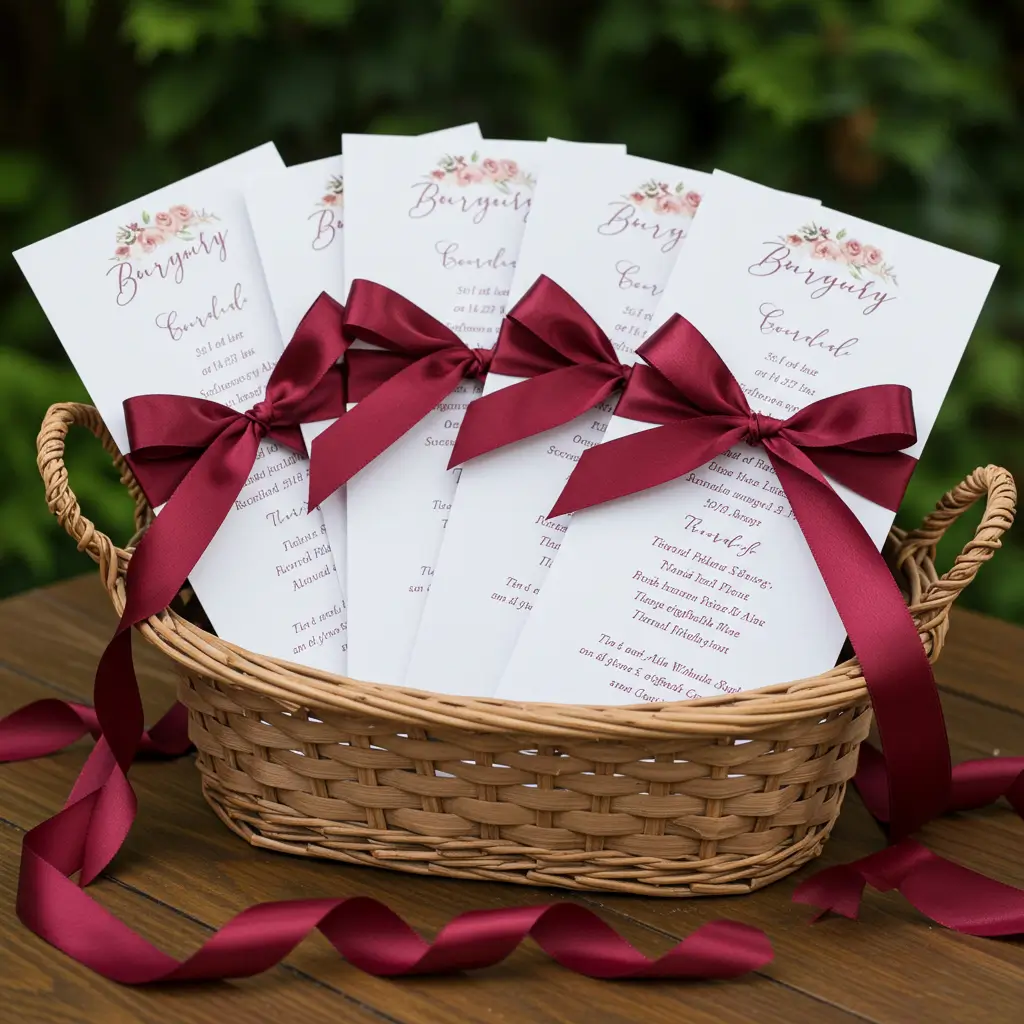 Burgundy Ribbon-Laced Wedding Programs