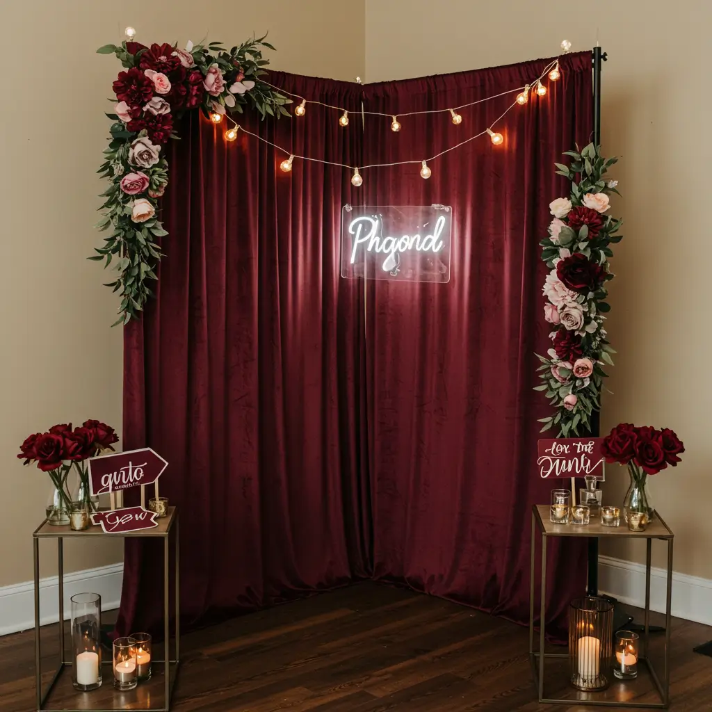 Burgundy Tented Photo Booth Corner