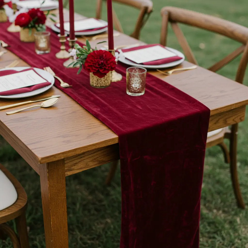 . Burgundy Velvet Table Runners