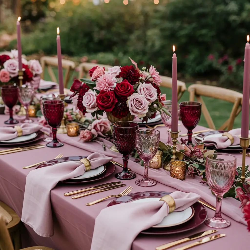 Burgundy and Mauve Tableware Accents