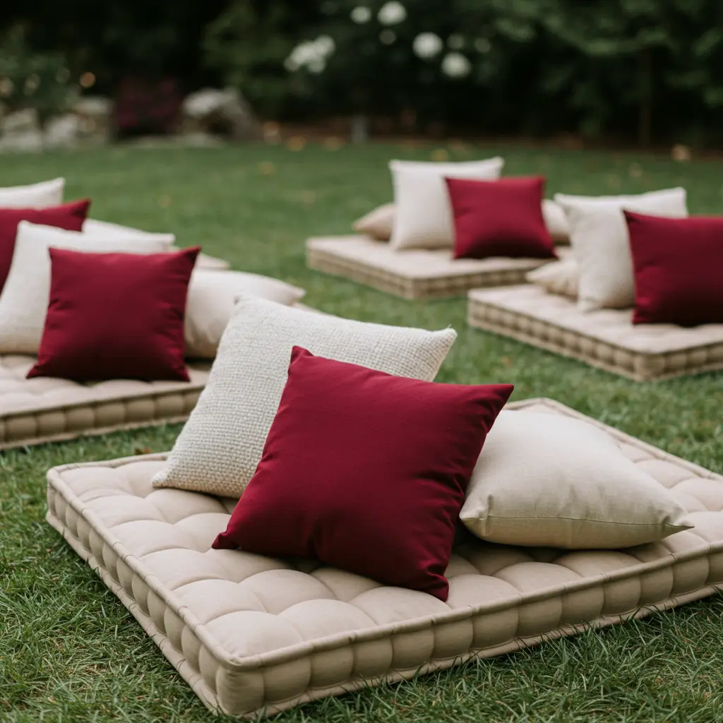 Burgundy and Neutral Throw Pillows for Lounge Areas