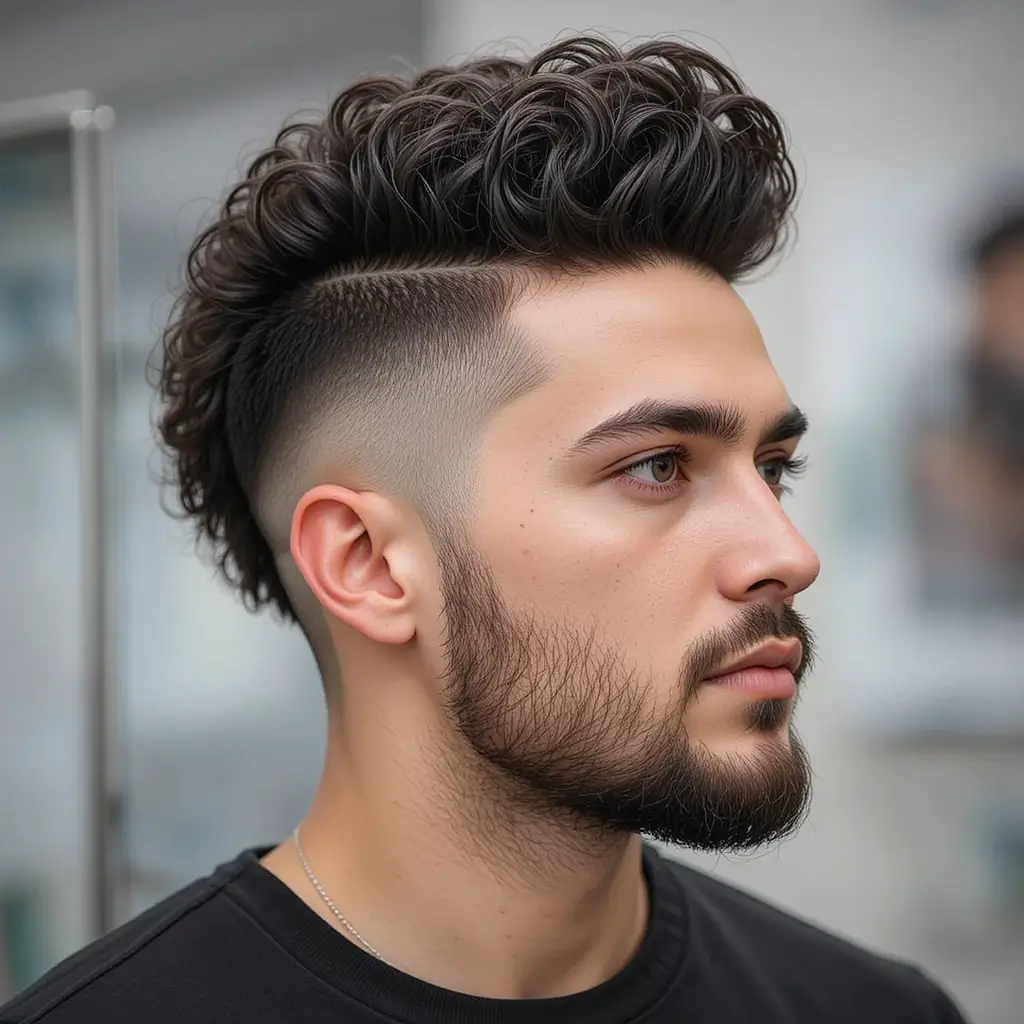 Burst Fade with Curly Faux Hawk