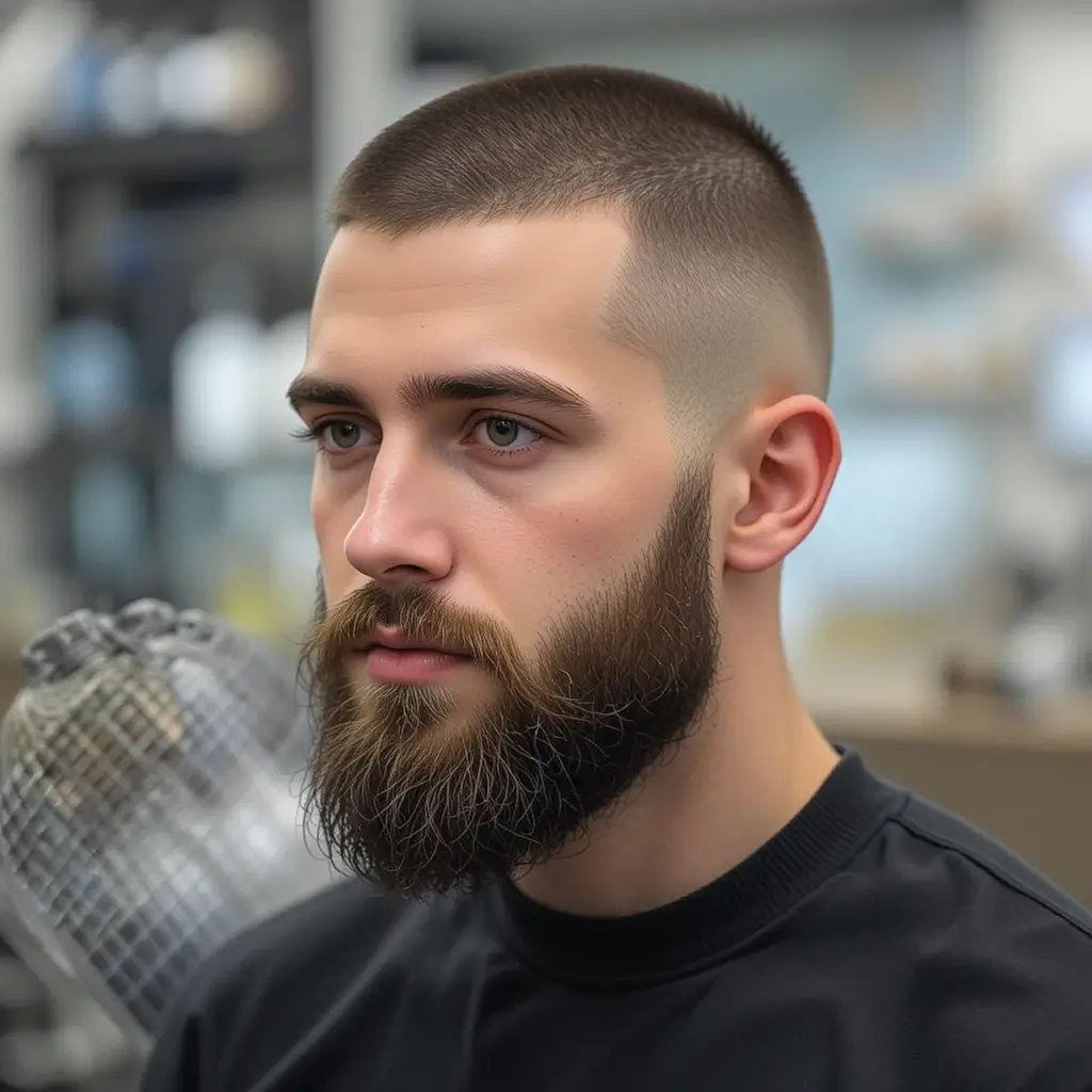 Buzz Cut with Fade and Full Beard