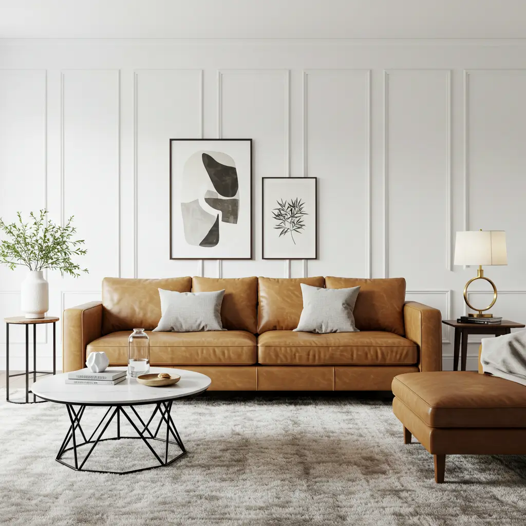 Camel-Toned Sofa in White Room