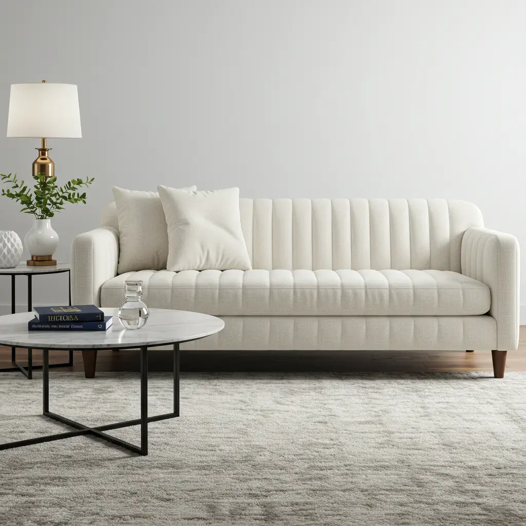 Channel-Tufted Cream Sofa