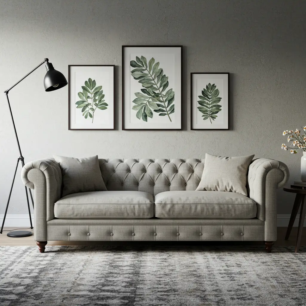 Chesterfield-Style Sofa in Modern Fabric