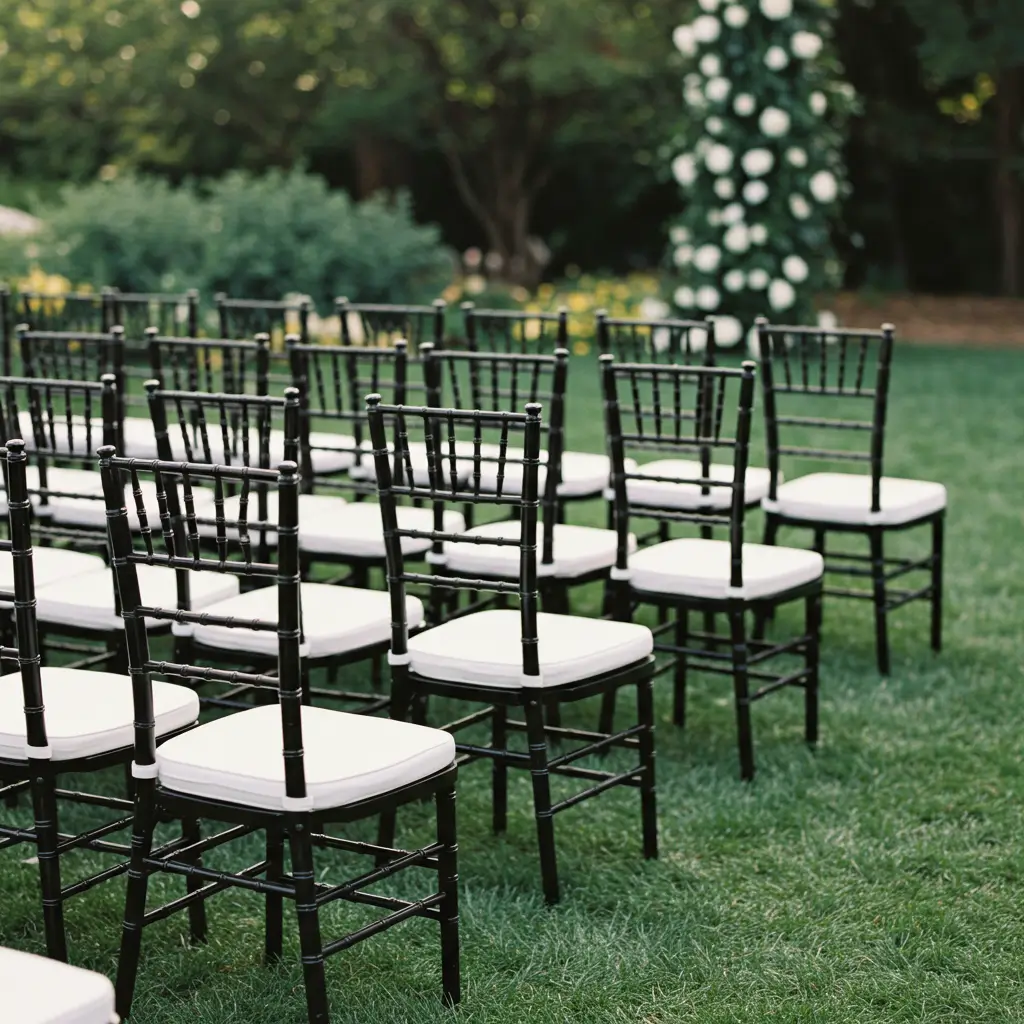 Chic Black Chairs with White Cushions