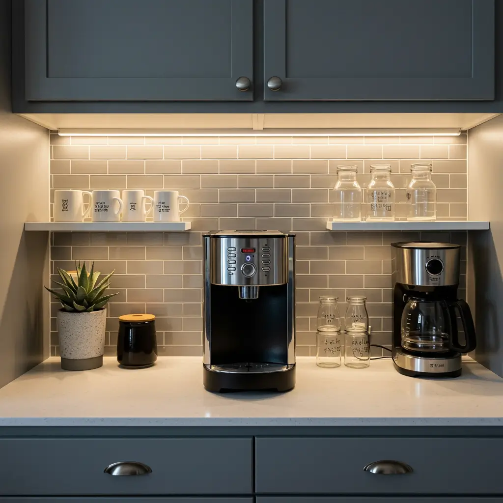 Coffee Station with LED Strip Lights