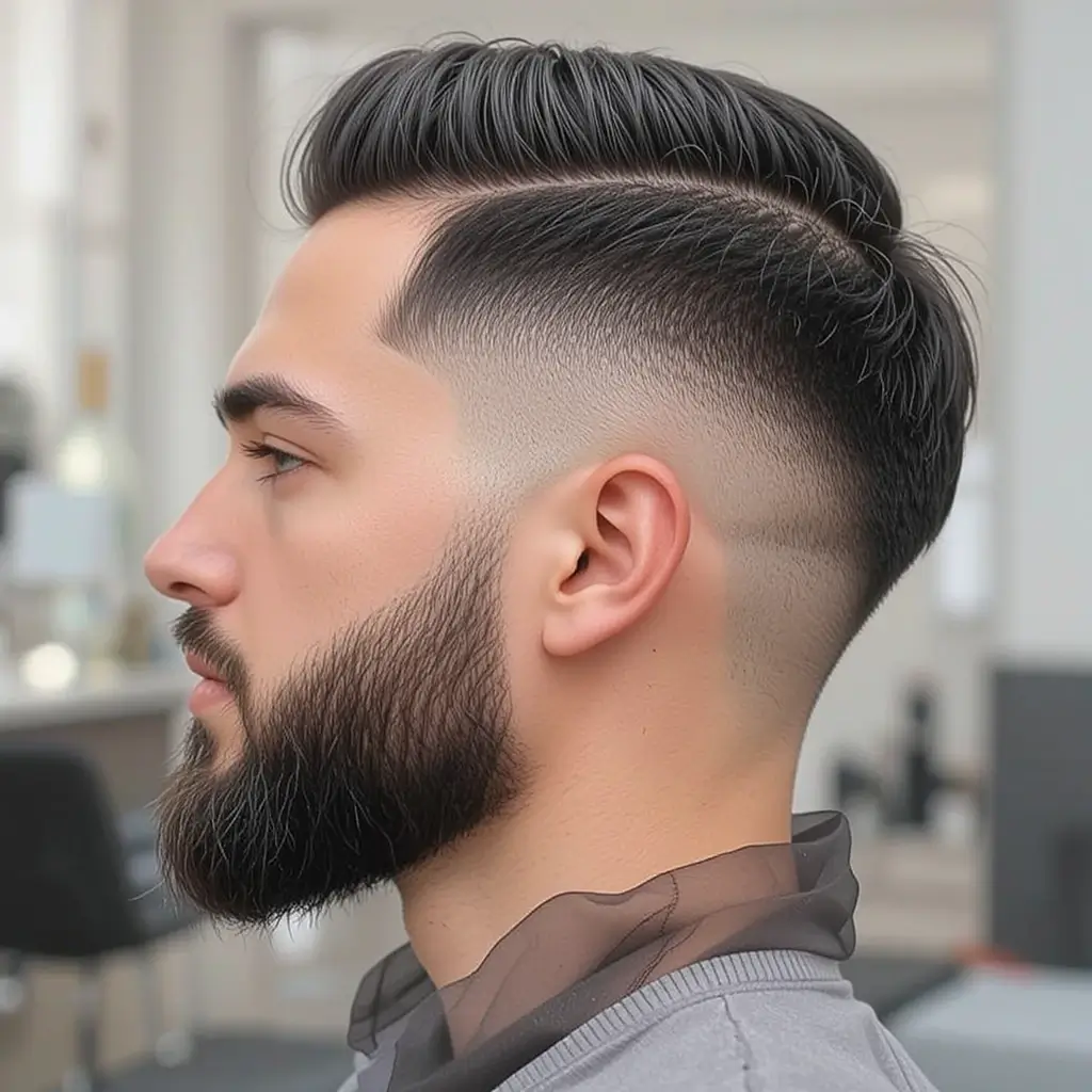 Comb Over Fade with Thin Beard