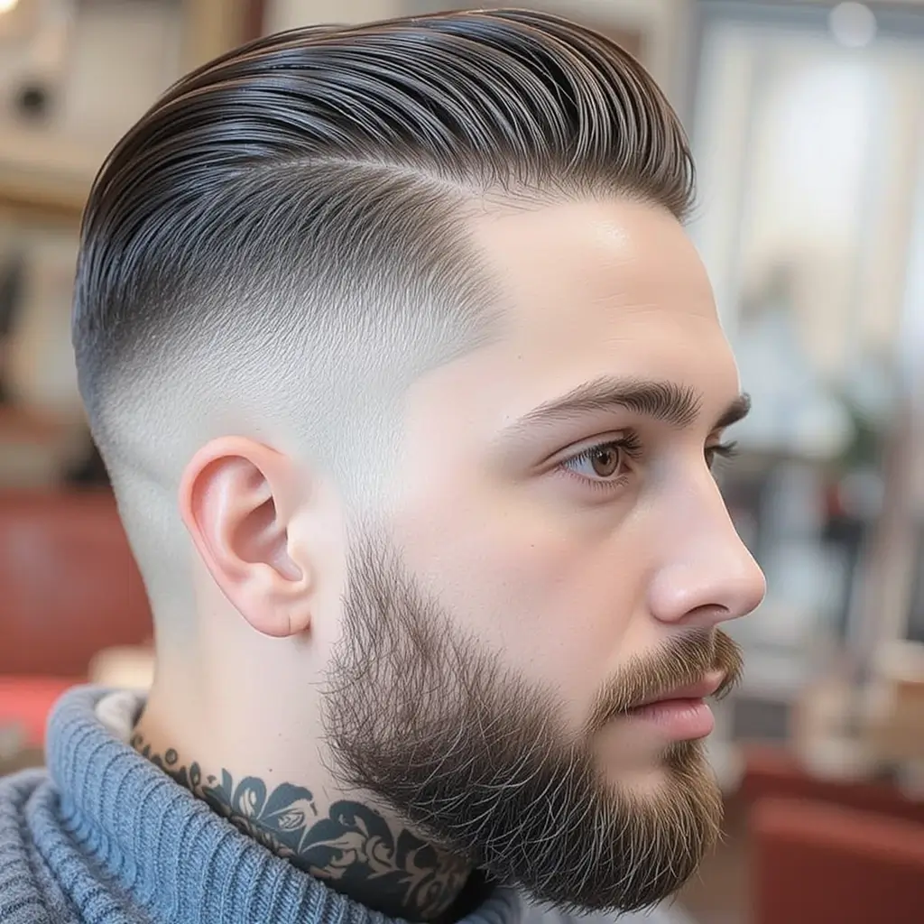 Comb Over Fade with Trimmed Beard