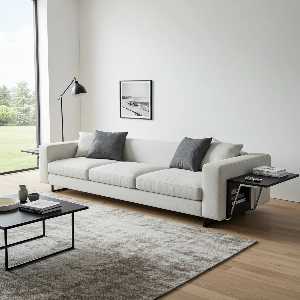 Contemporary Sofa with Built-In Side Tables