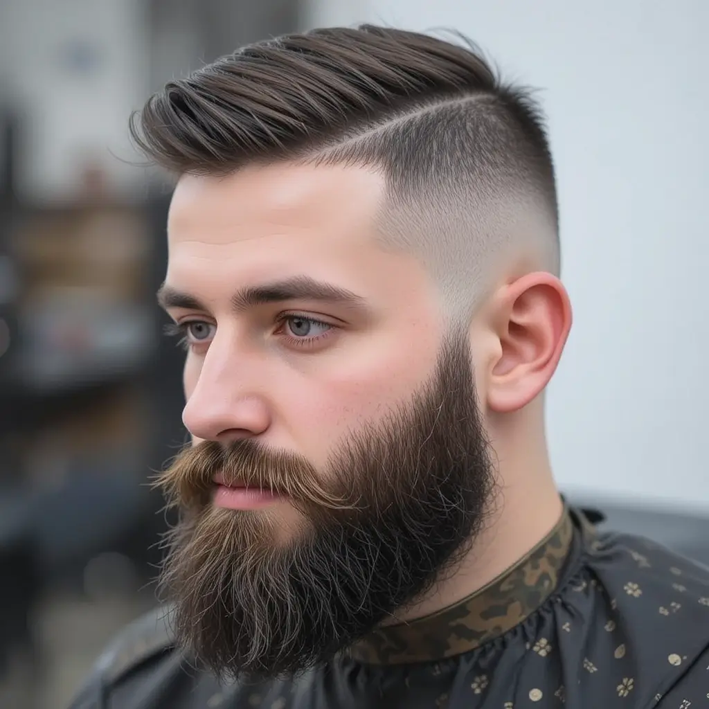 Crew Cut with Skin Fade and Beard