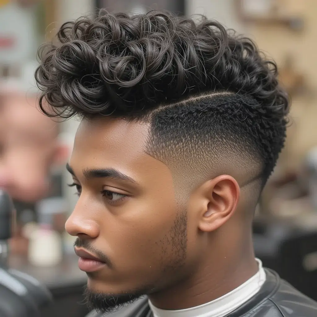 Curly Pompadour Fade