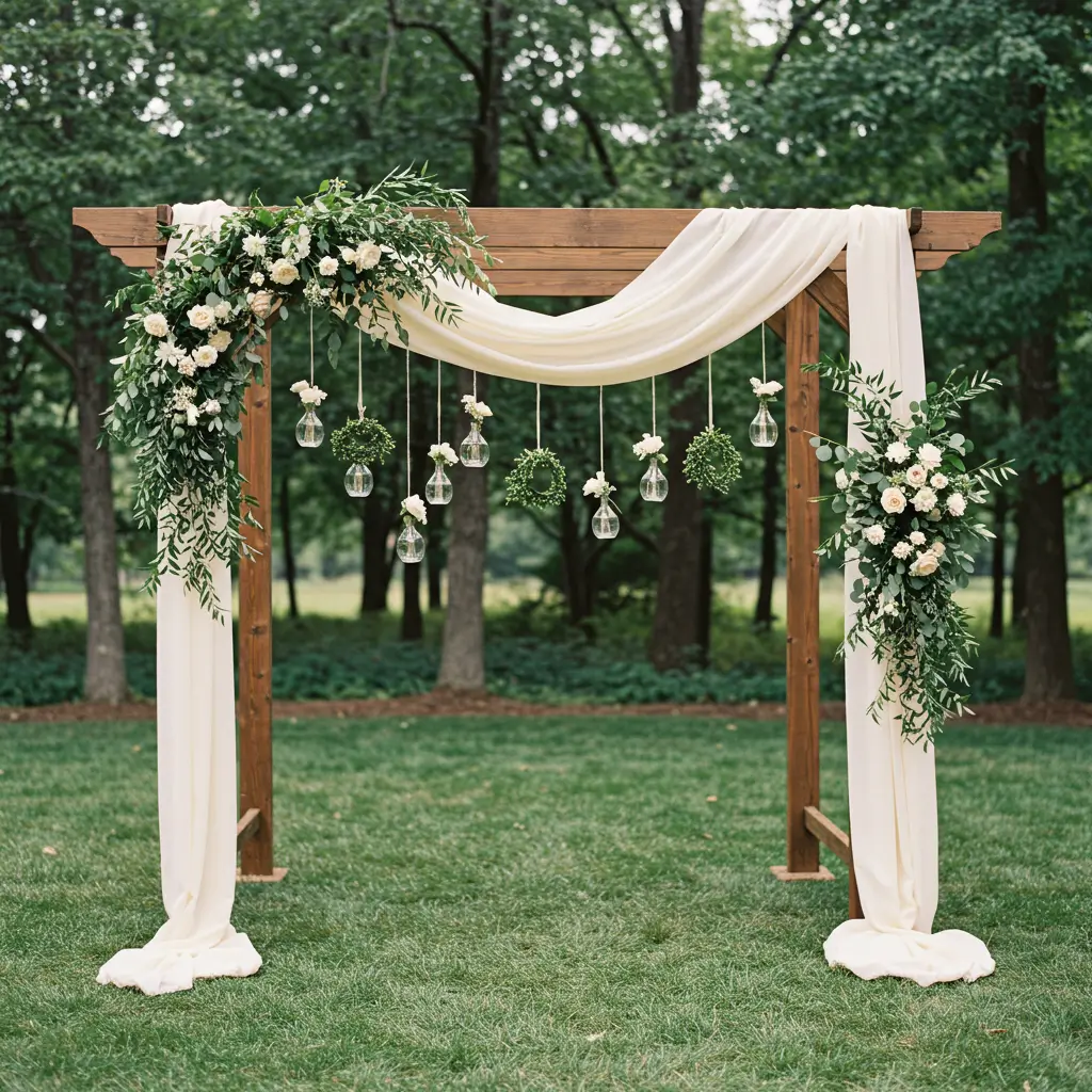 Draped Fabric and Greenery Arbor