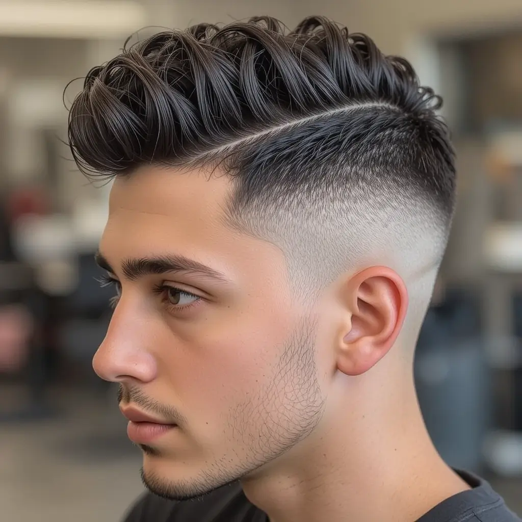 Drop Fade with Short Temple Curls