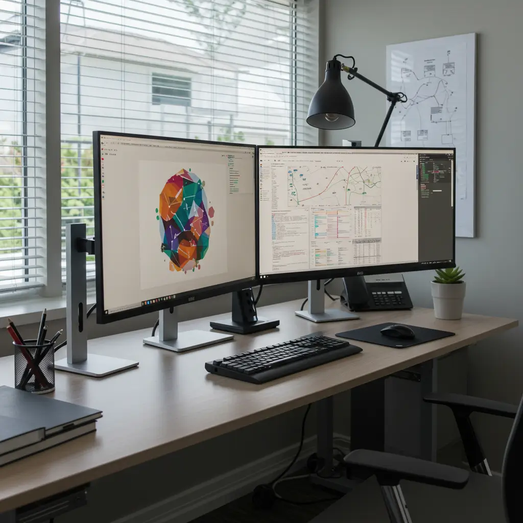 Dual Monitor Setup with Sleek Stands