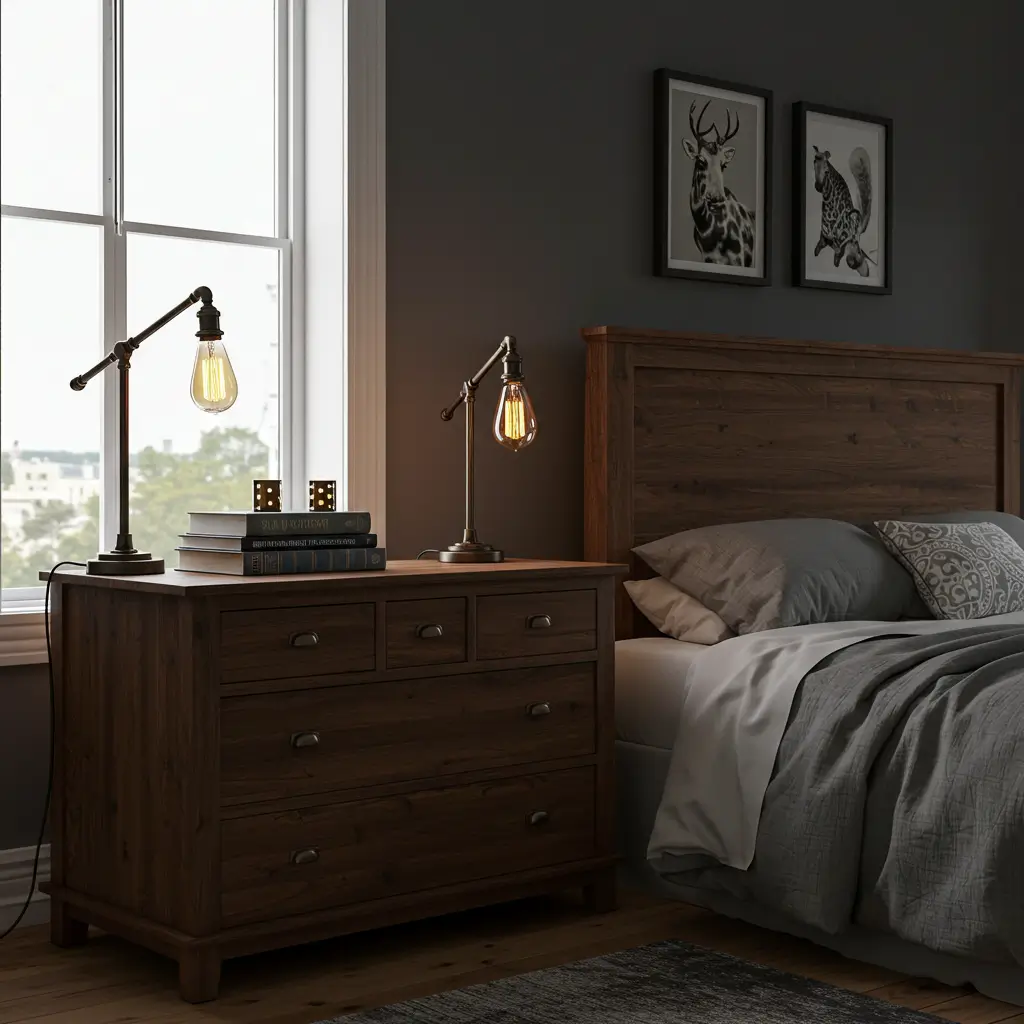Edison Bulb Table Lamps on Wood Dressers
