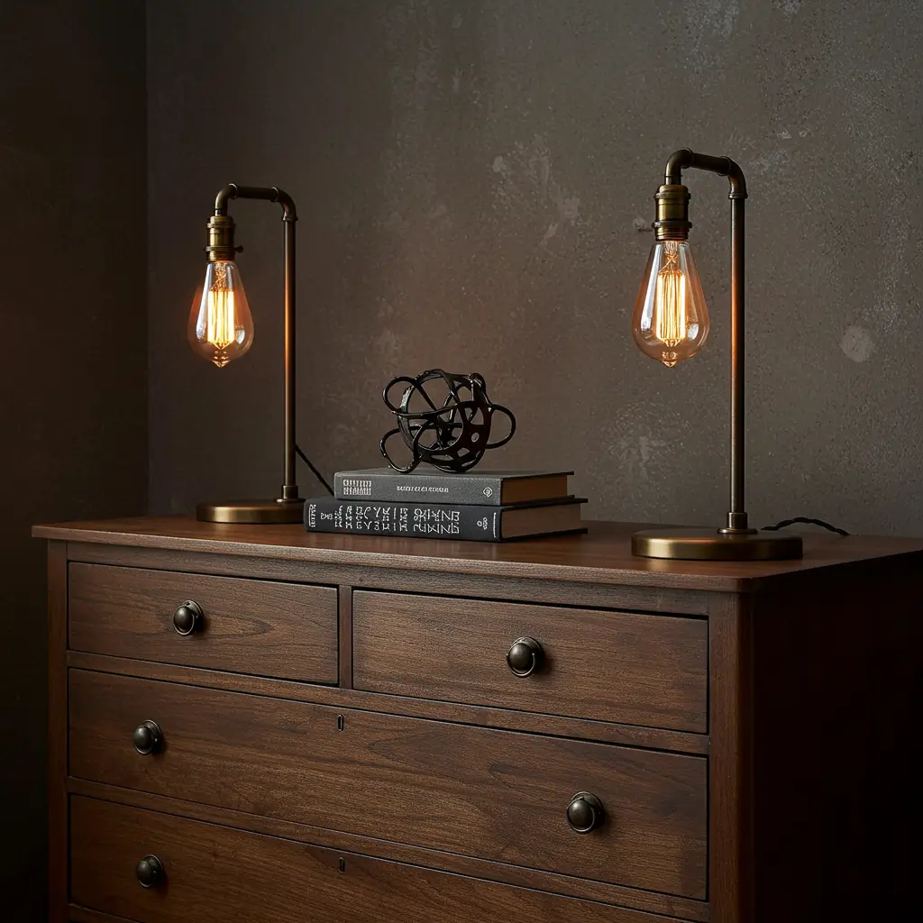 Edison Bulb Table Lamps on Wood Dressers